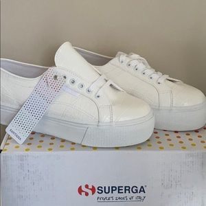 All-White Crocodile Superga Platform Sneakers